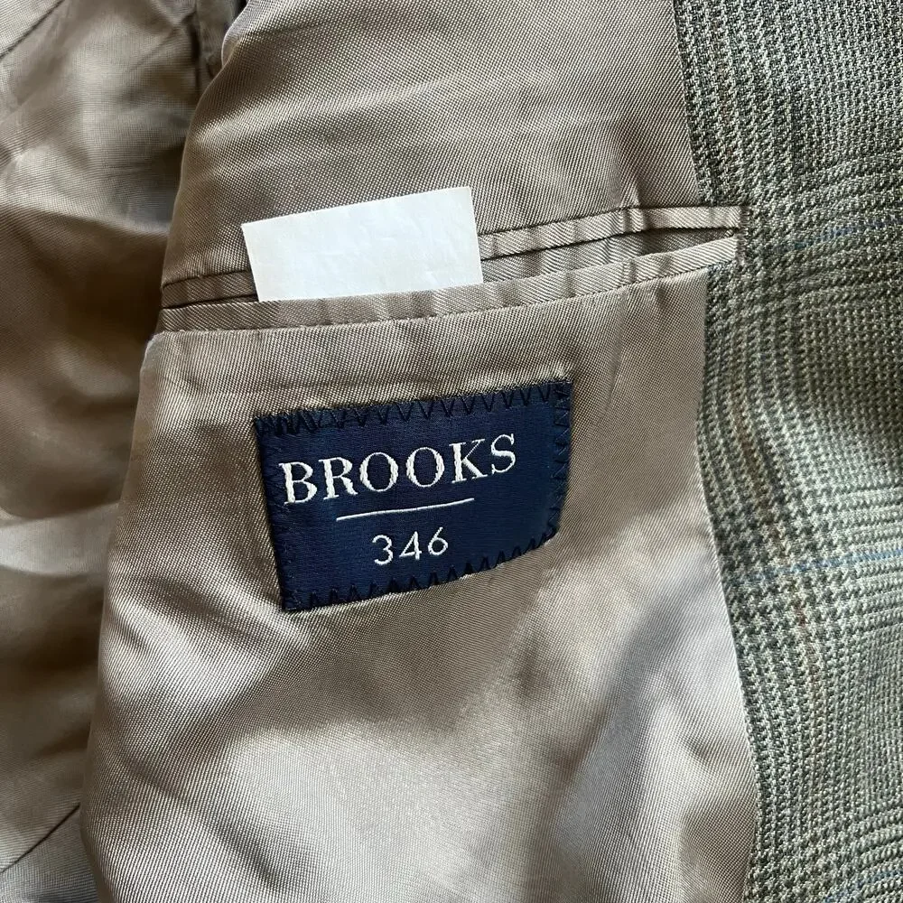 Brooks Brothers 346 Silk Wool Sport Coat Blazer Brown Glen Plaid Men's Sz 48R